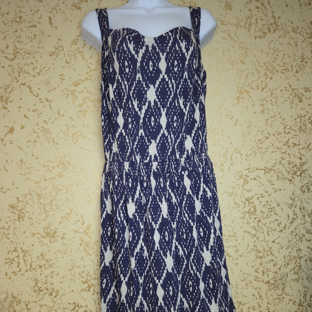 LOFT Navy and White Patterned Midi Dress